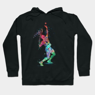Tennis Boy Player Colorful Watercolor Tennis Serve Sports Gifts Hoodie